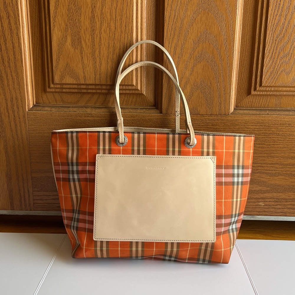 Burberry Vintage Orange Nova Check Nylon & Leather Tote